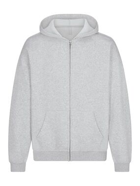 SKIMS Fleece Lounge Relaxed Zip Up Hoodie Light Heather Gray M NWT